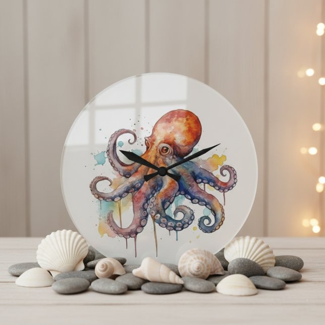 Relógio Grande Oceano Whimsy: Octopus Colorido (Criador carregado)