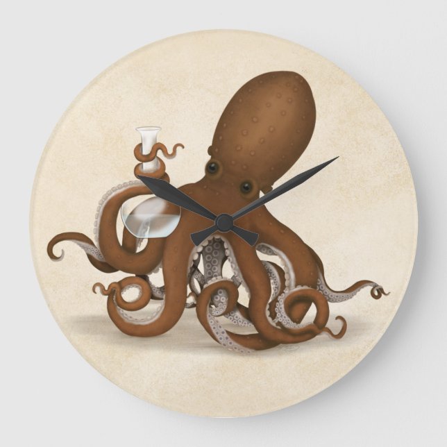 Relógio Grande Octopus Holding Chemistry Flask Steampunk Science (Frente)