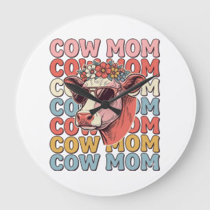 Relógio Grande Óculos de Sol Retrô Cow Mom Desenho de Gravura Vin