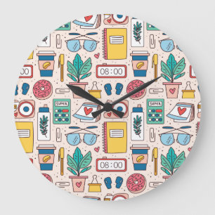 Relógio Grande Office Stationery: Textura sem costura Quirky