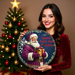 Relógio Grande Oficina da Estrela do Norte do Papai Noel Roxo