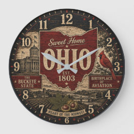 Relógio Grande Ohio Buckeye State Rustic Farmhouse Vintage
