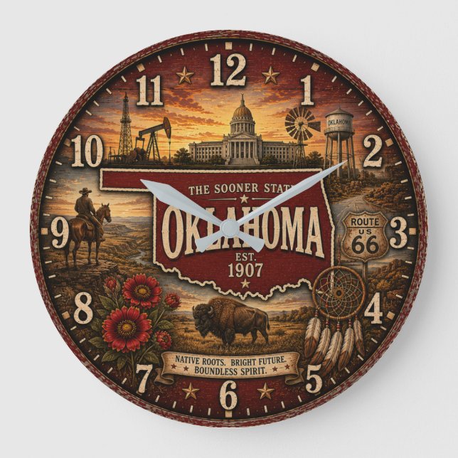 Relógio Grande Oklahoma Sooner State Western Prairie  (Frente)