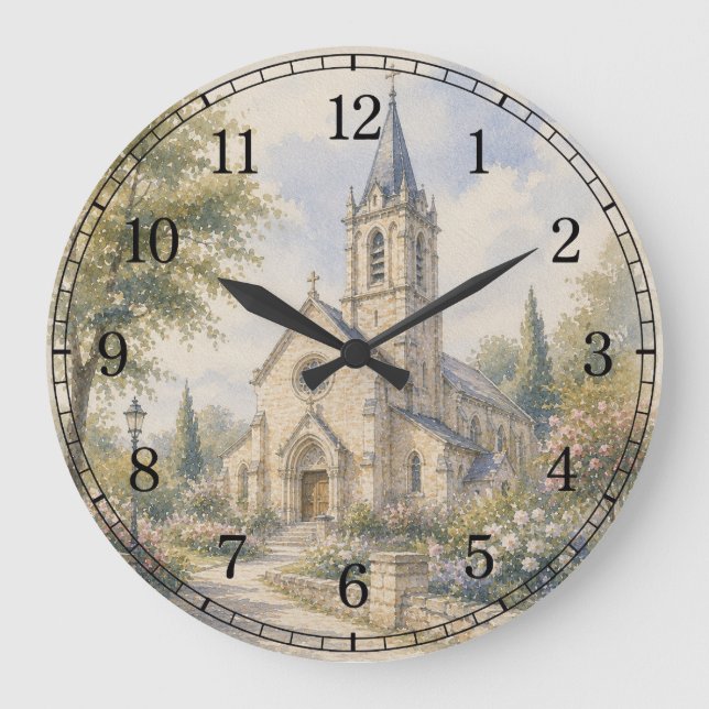 Relógio Grande Old Church Wall Clock — Historic Landscape Design (Frente)