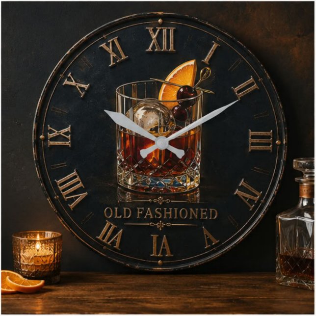 Relógio Grande Old Fashioned Whiskey Cocktail Bar Decor  (Criador carregado)