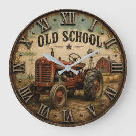 Relógio Grande Old School Vintage Red Tractor Rustic Farmhouse 
