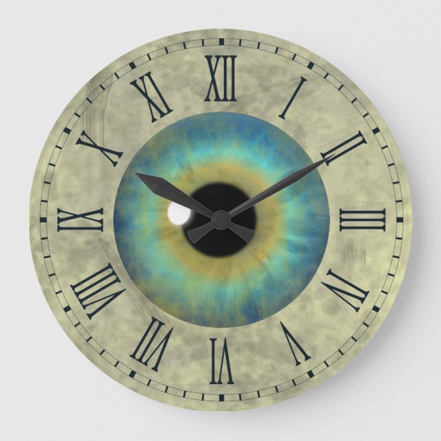 Relógio Grande Olho Azul Iris Eyeball Roman Large Round Clock (Frente)