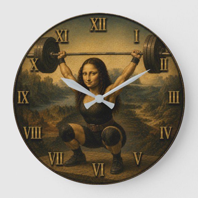 Relógio Grande Olympic Weightlifter Funny Mona Lisa (Frente)