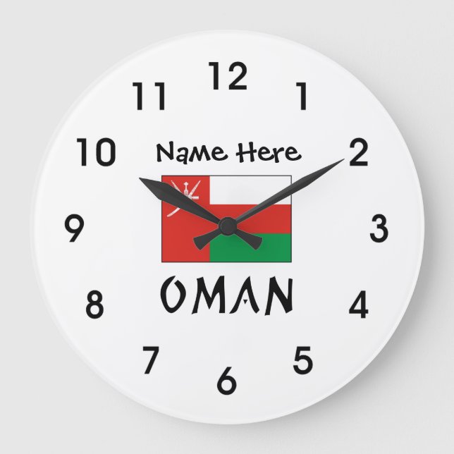 Relógio Grande Oman e Omani Flag com seu nome (Frente)