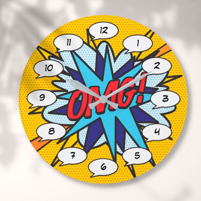 Relógio Grande OMG Diversão Retrô Quadrinhos Pop Art (Criador carregado)
