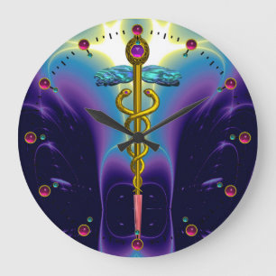 Relógio Grande Ondas azuis do roxo do símbolo médico DOURADO do
