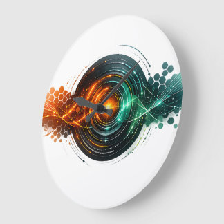 Relógio Grande Ondas de Luz de Tecnologia Laranja Teal Dinâmico