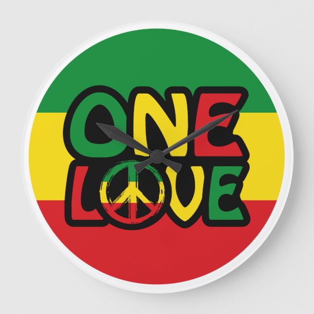 Relógio Grande One Love, Reggae design com cores reggae (Frente)