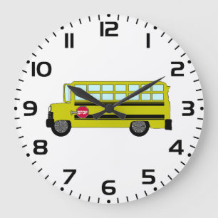 Relógio Grande Ônibus Escolar Amarelo com Placa de Parada