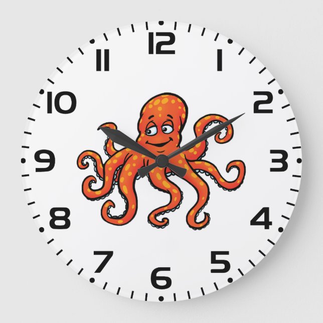 Relógio Grande Orange Octopus Cartoon Ocean Sea Creature (Frente)