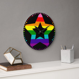 Relógio Grande Orgulho LGBTQ Rainbow Colorir Estrela de Natal