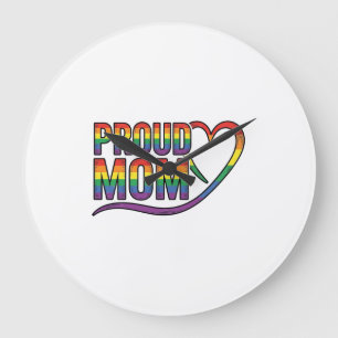 Relógio Grande Orgulhosa Mãe Coração Arco-Íris Design de Gravação