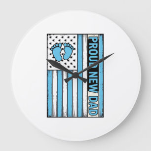 Relógio Grande Orgulhoso Novo Pai Bebê Pés Bandeira Vetor Design_