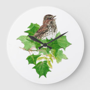 Relógio Grande Original Watercolor Song Sparrow Nature