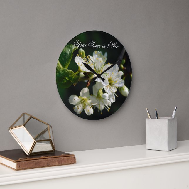 Relógio Grande Original White Plum Art Custom Name Wall Clock (Escritório)