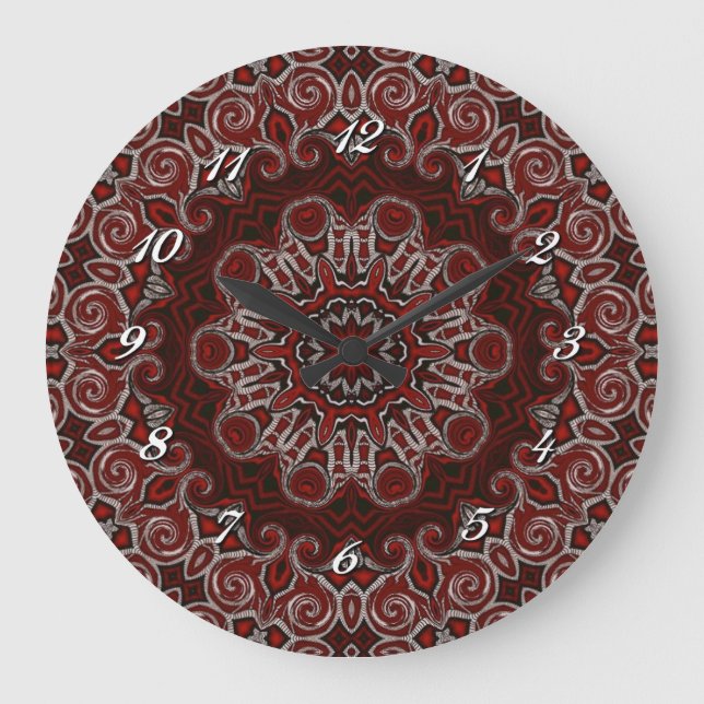 Relógio Grande Ornamentado Red Bohemian Mandala Wall Clock (Frente)