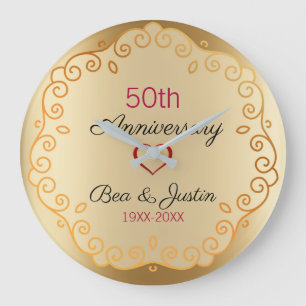 Relógio Grande Ornamento Floral Dourado E Beige