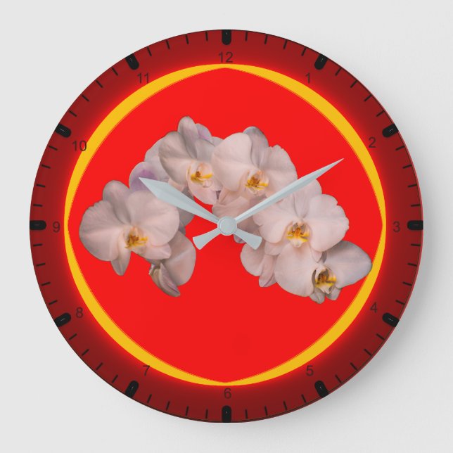 Relógio Grande Orquídea branca em vermelho (Frente)