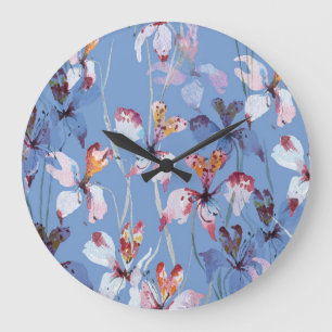 Relógio Grande Orquídea Selvagem Elegância: Luxo Aquarela