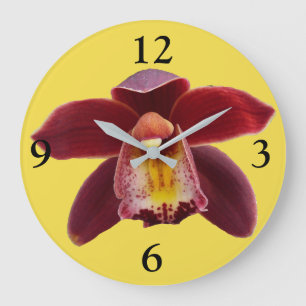 Relógio Grande Orquídeas Maroon I Belo Floral Vermelho