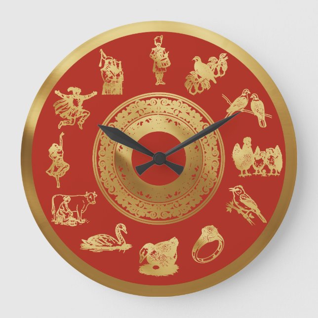 Relógio Grande Os Doze Dias de Vermelho Natal (Frente)