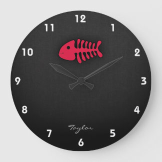 Relógio Grande Ossos De Peixes Vermelhos Crimson