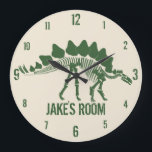 Relógio Grande Ossos do Dinossauro Personalizados<br><div class="desc">Personalize este relógio de dinossauro com qualquer nome.  Ossos de dinossauro em verde.</div>