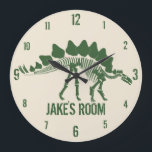 Relógio Grande Ossos do Dinossauro Personalizados<br><div class="desc">Personalize este relógio de dinossauro com qualquer nome. Ossos de dinossauro em verde.</div>