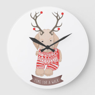 Relógio Grande Ouro Bonito Retriever Puppy Natal Antlers