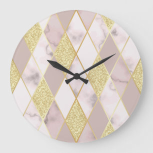 Relógio Grande Ouro de mármore luxuoso geométrico