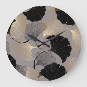 Relógio Grande Ouro elegante Ginkgo, fundo vintage.