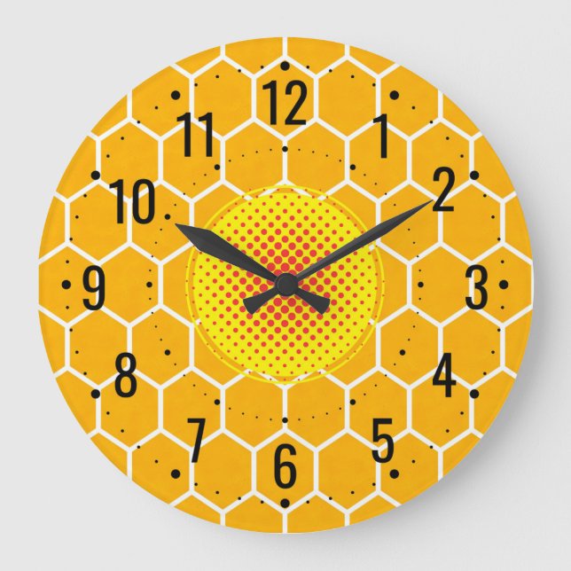 Relógio Grande Ouro Honeycomb Décor - Abelha Mel (Frente)