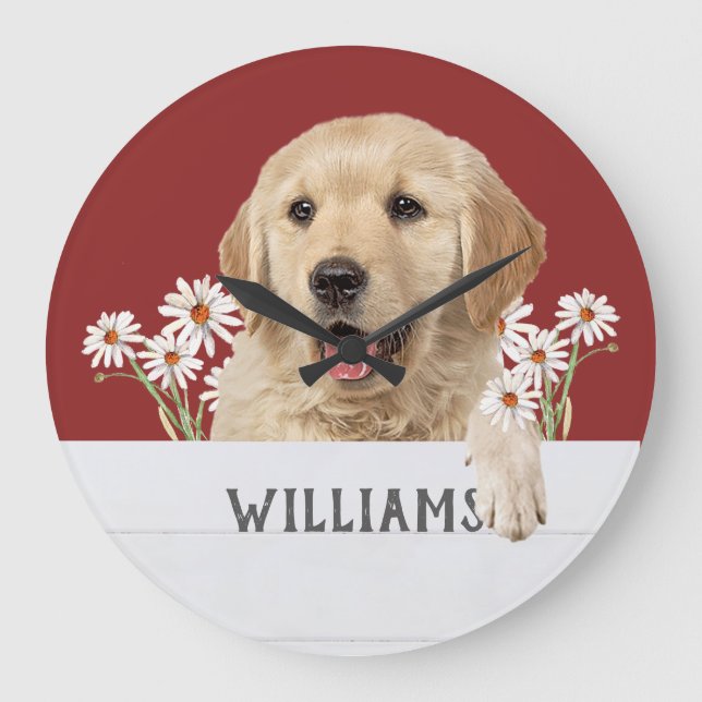 Relógio Grande Ouro Retriever Com Daises (Frente)