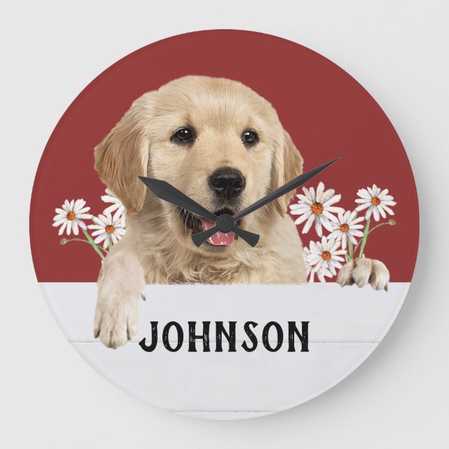 Relógio Grande Ouro Retriever Com Daises (Frente)