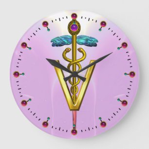 Relógio Grande OURO - SÍMBOLO VETERINÁRIO CADUCEUS / Rosa