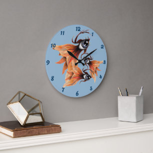 Relógio Grande Ouro Surreal Goldfish Fantástico Art Qualquer Cor