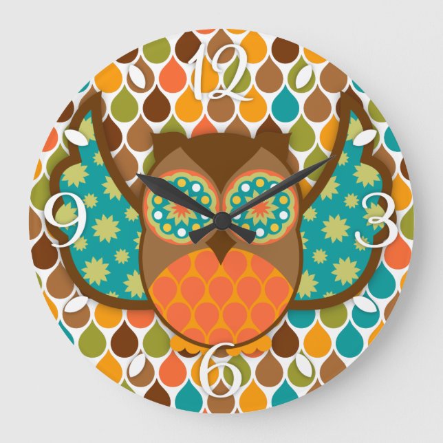 Relógio Grande Owl Boheme Brown & Teal Clock (Frente)