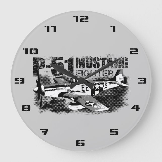 Relógio Grande P-51 Mustang Round (Large) Wall Clock (Frente)