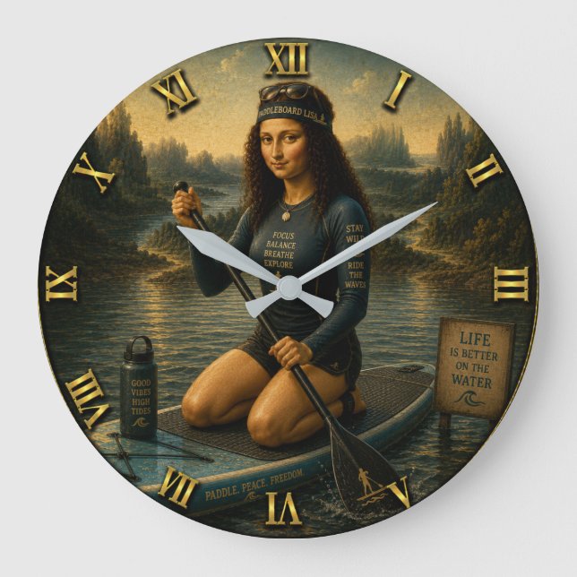 Relógio Grande Paddleboard Funny Mona Lisa SUP Gift for Paddle (Frente)