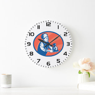 Relógio Grande padeiro com uma caixa de dinheiro