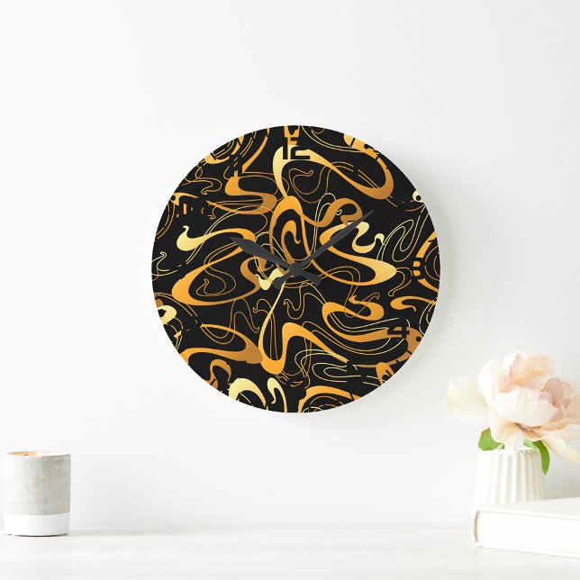 Relógio Grande Padrão Abstrato de Redemoinho Dourado (Criador carregado)