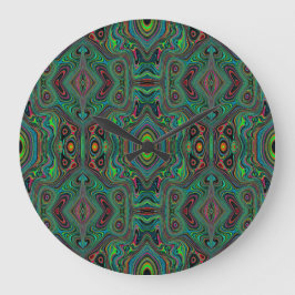 Relógio Grande Padrão Abstrato Trippy Retro Preto e Verde Lima