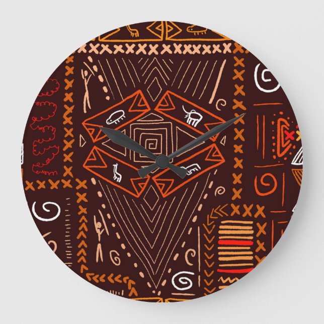 Relógio Grande Padrão Africano Aboriginal de Arte Sem Olhos (Frente)