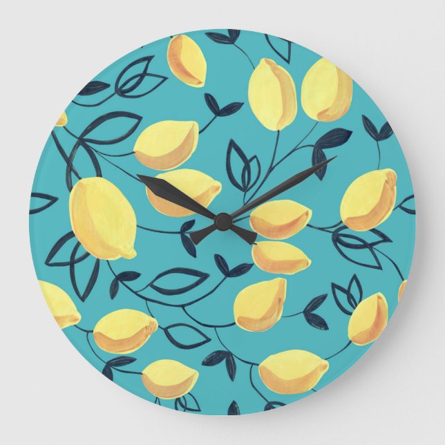 Relógio Grande Padrão amarelo de guache em turquesa. (Frente)