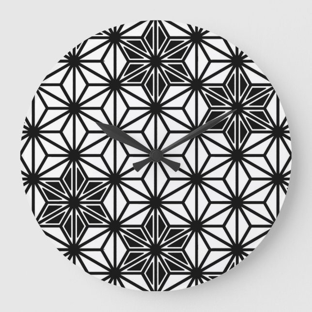 Relógio Grande Padrão Asanoha japonês - branco e preto (Frente)